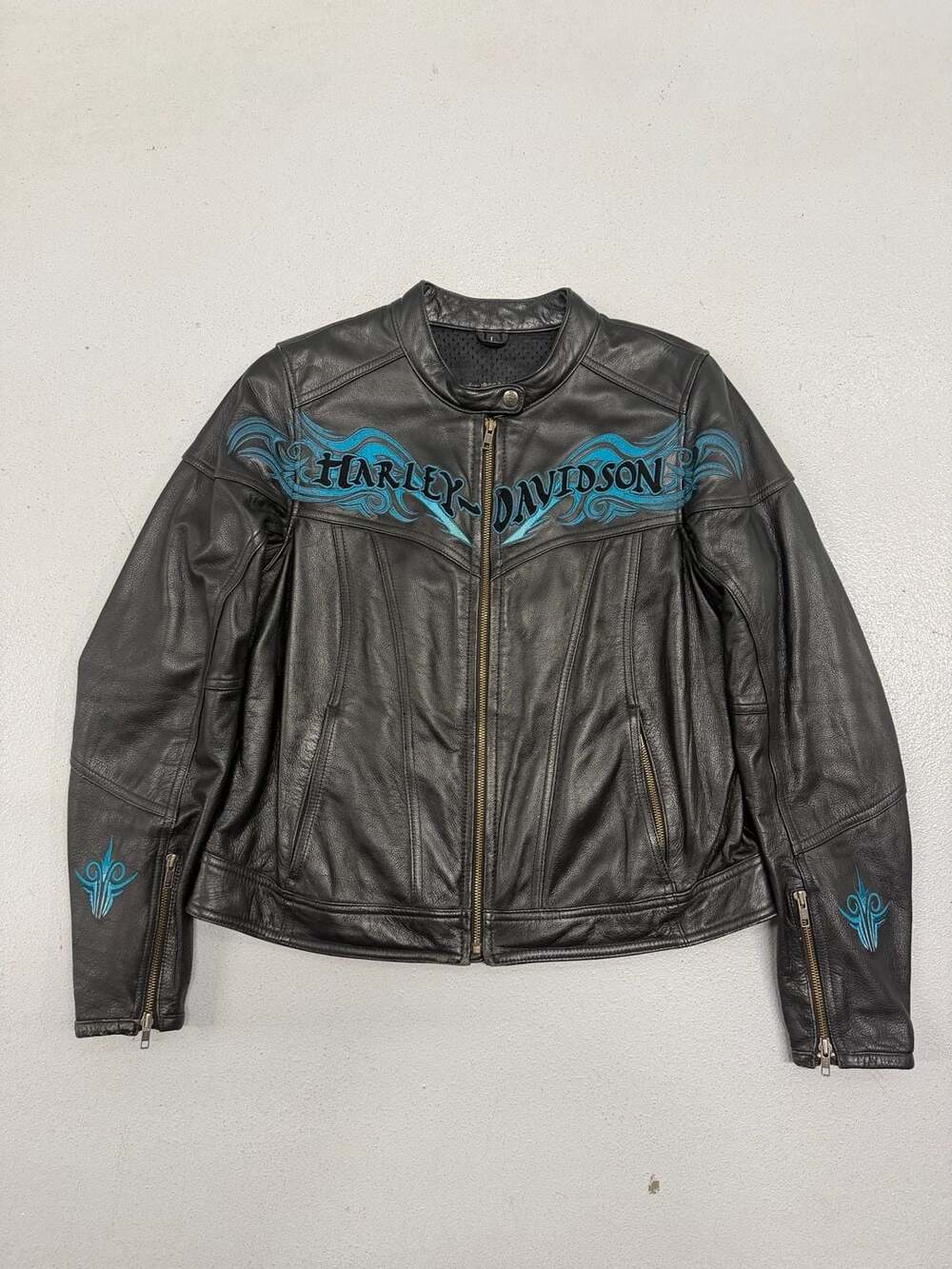 Women’s Harley-Davidson Genuine Leather Jacket with Blue Tribal Embroidery